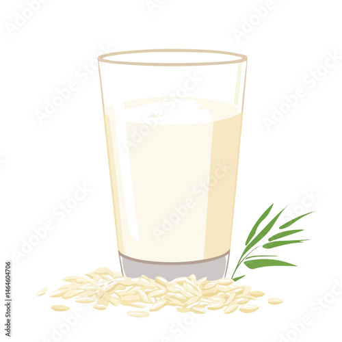 2D flat vector illustration of Rice Milk, isolated on a white background.