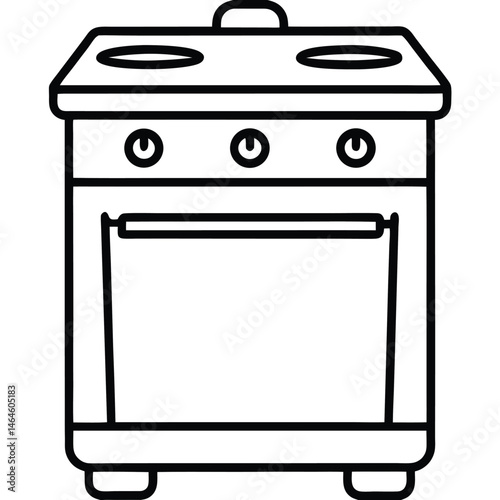 A black outline depicts a modern oven and cooktop against a white background