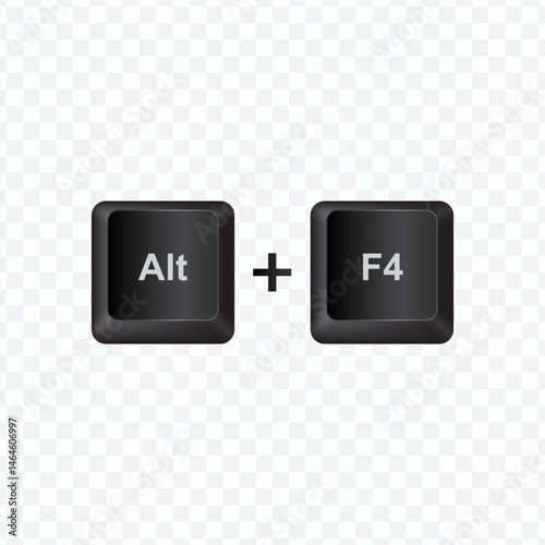 Keyboard Button, Vector illustration of shortcut Alt F4 on dark color and transparent background