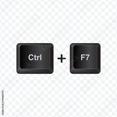 Keyboard Button, Vector illustration of shortcut Ctrl F7 on dark color and transparent background