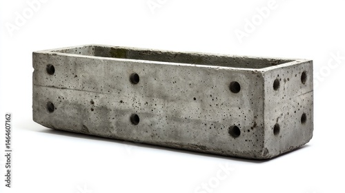 Concrete garden planter with drainage holes isolated on white background  