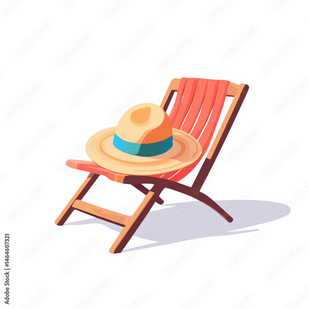 A Colorful Sunhat Resting On A Chair 2D flat vector illustration, isolated on a white background. A Colorful Sunhat Resting On A Chair 2D flat vector illustration, isolated on a white background.