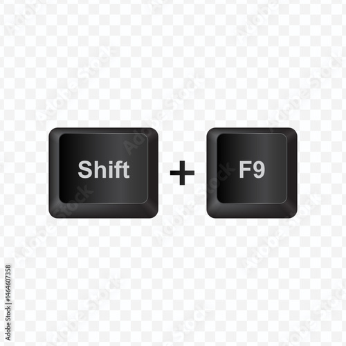 Keyboard Button, Vector illustration of shortcut Shift F9 on dark color and transparent background