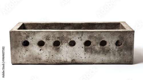 Concrete garden planter with drainage holes isolated on white background  