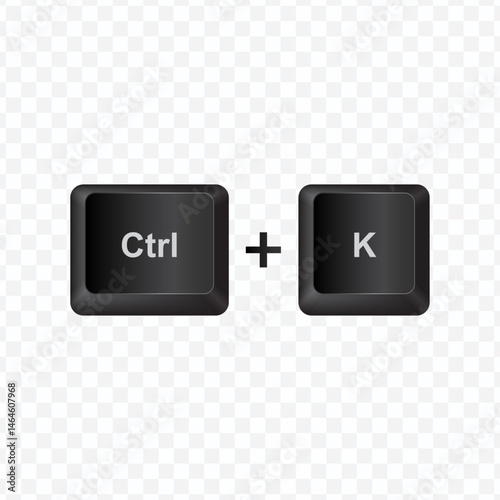 Keyboard Button, Vector illustration of shortcut Ctrl and K on dark color and transparent background