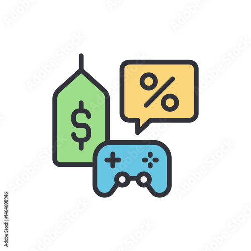 Discounted gaming deals illustration for sale, special offers concept