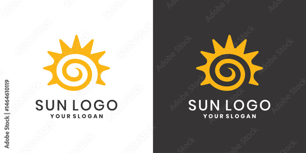 Fototapeta premium Sun logo with yellow spiral and sun rays