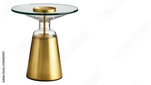Contemporary glass-top side table isolated on white background.  
