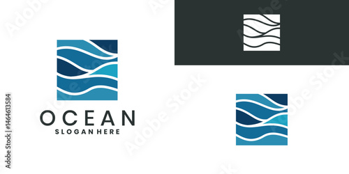 Abstract ocean logo with wavy lines in square shape