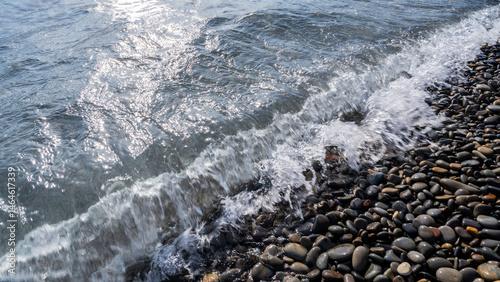 Obraz na płótnie Water sea beach. Nature river wave. Ocean stone coast. w salonie
