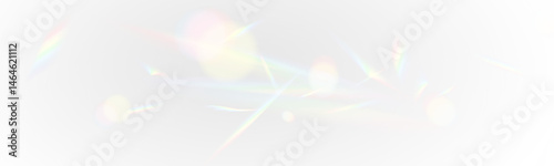 Crystal light bokeh and rainbow reflections on white background