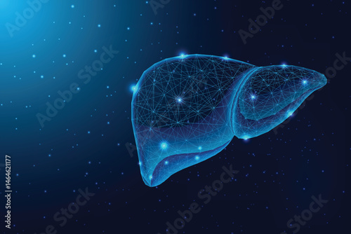Futuristic Digital Human Liver on Space Background