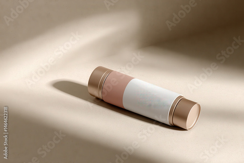 minimalistic label mockup on soft light background featuring gentle lighting that enhances feeling of airiness and