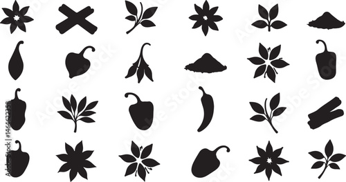 Create a Spices icon vector set, collection vector art silhouette with white background.