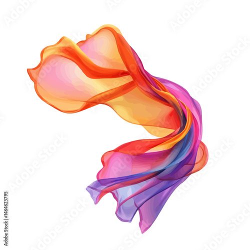 A Colorful Summer Scarf Blowing In The Wind 2D flat vector illustration, isolated on a white background.