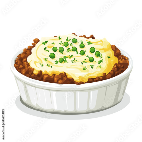 2D flat vector illustration of Shepherds Pie, isolated on a white background.