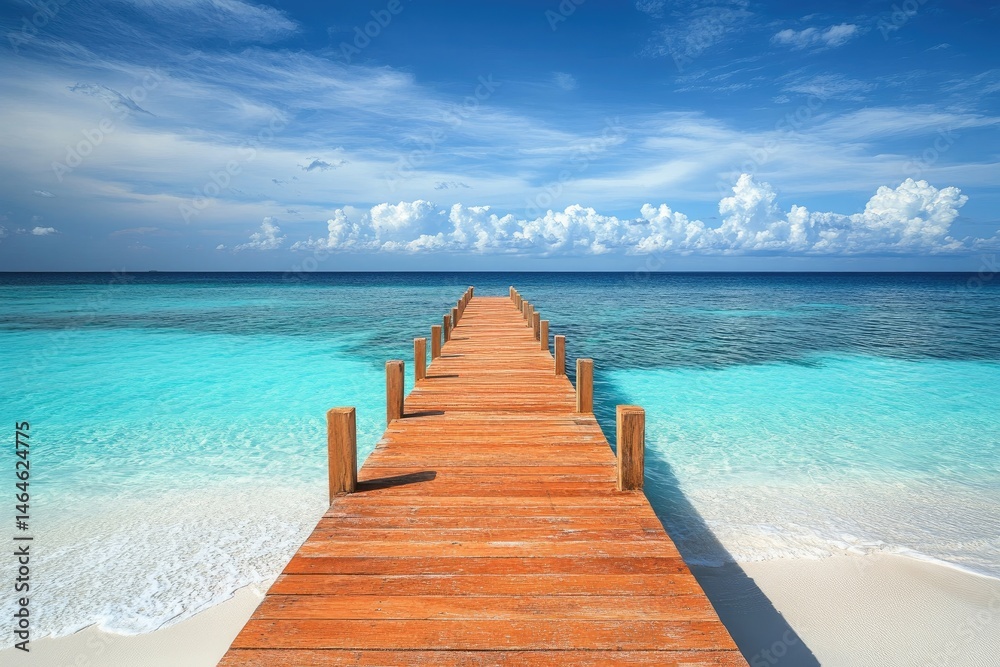 Fototapeta premium Tranquil wooden pier leads to turquoise sea