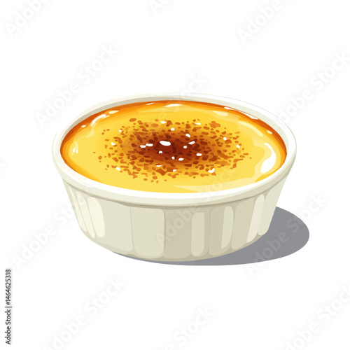 2D flat vector illustration of Creme Brulee, isolated on a white background.