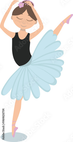 Cute ballerina dancing in blue tutu isolated on a white background.