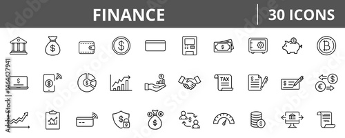 Finance Payment Outline Icons In Linear Style For Money Apps