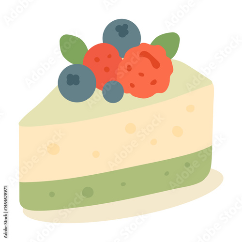 
Illustration showing a piece of cake with fruit on a white background