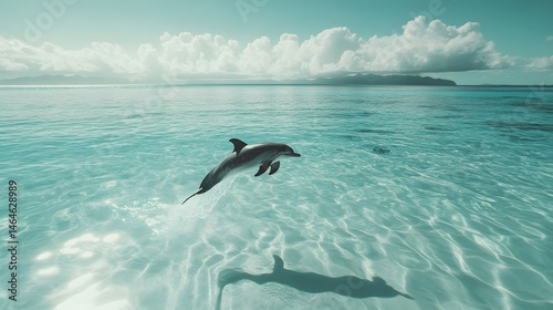 A dolphin swimming near the shore