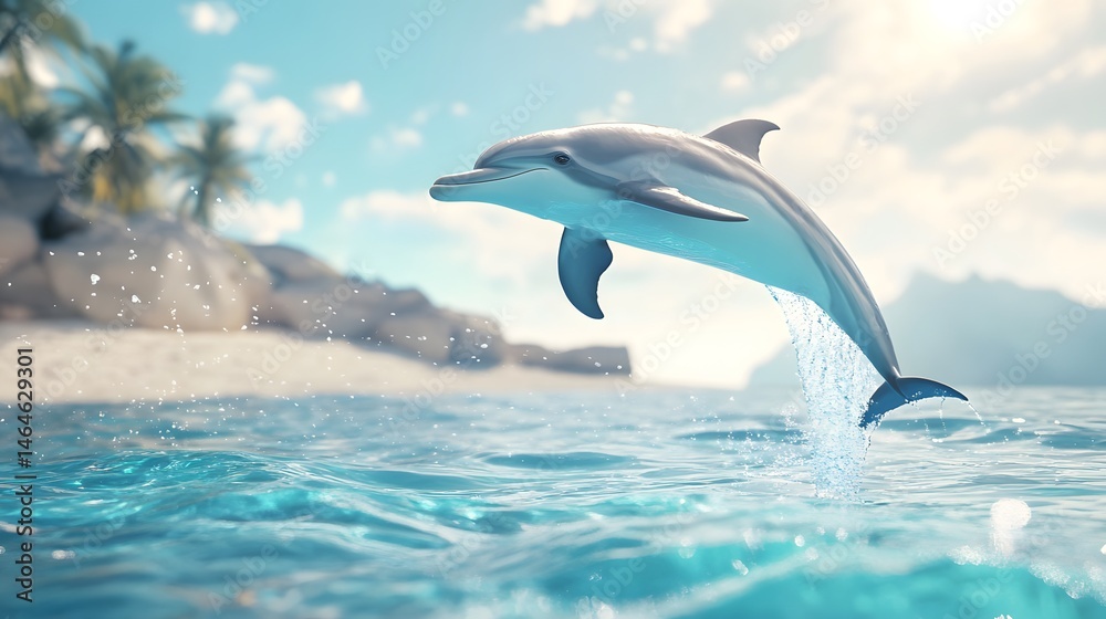 Fototapeta premium A dolphin swimming near the shore