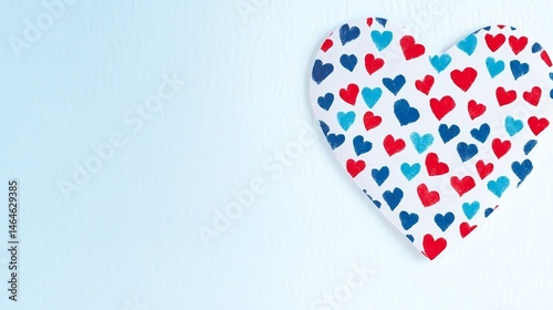 Heart filled with red blue and cyan hand-drawn shapes on light background as patriotic banner background concept for Memorial Day, Independence Day or Veteran's Day