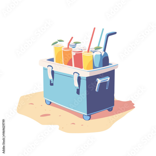 A Beachside Cooler Filled With Drinks 2D flat vector illustration, isolated on a white background.
