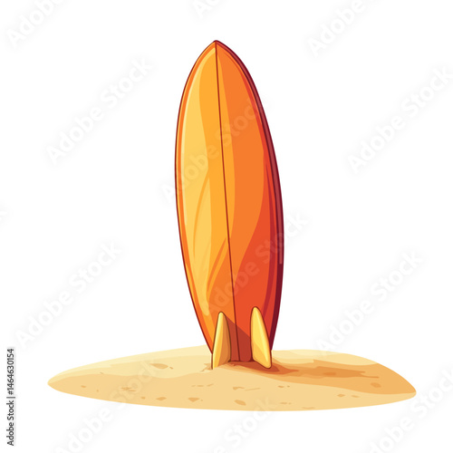 2D flat vector illustration of A Surfboard Leaning Against A Sand Dune, isolated on a white background.