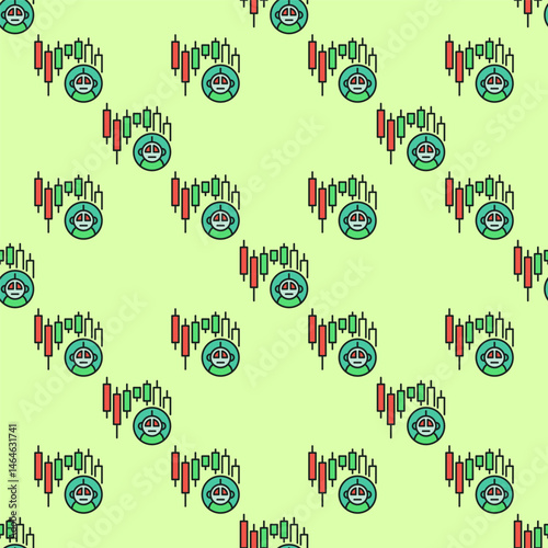 Candlestick Chart and Trading Bot vector colored seamless pattern