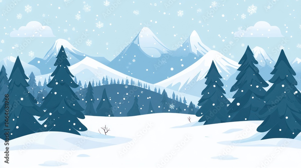 Fototapeta premium Snowy Mountain Winter Wonderland: A Serene Winter Landscape