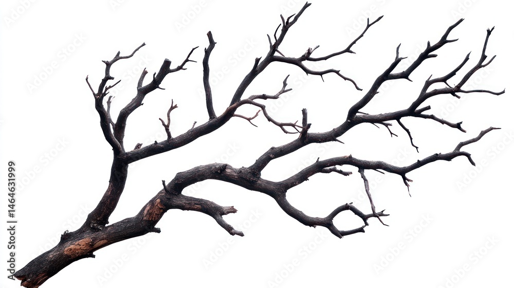 Gnarled tree branch dark brown texture isolated on white background nature illustration Gnarled tree branch dark brown texture isolated on white background nature illustration