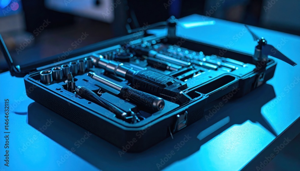 Naklejka premium Tool Set in Case with Screwdrivers and Bits