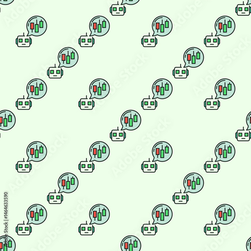 Cryptocurrency Trading Robot with Speech Bubble vector automation tools colored seamless pattern