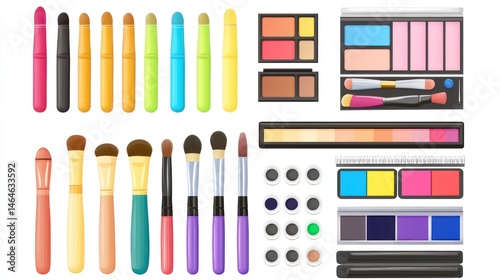 Obraz na płótnie Colorful Makeup Brushes and Palettes: A Vibrant Collection of Cosmetic Tools for Beauty Application w salonie