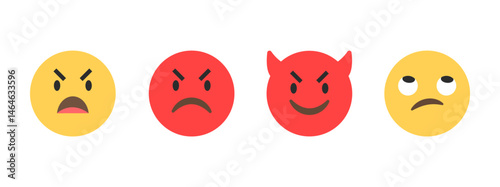 Angry emoji set, Mad face icons, Devil emoji symbols, Annoyed expression icons, Emotion face set, Emoji reactions, Rage emoji vector, Frustrated emoji collection, vector illustration.
