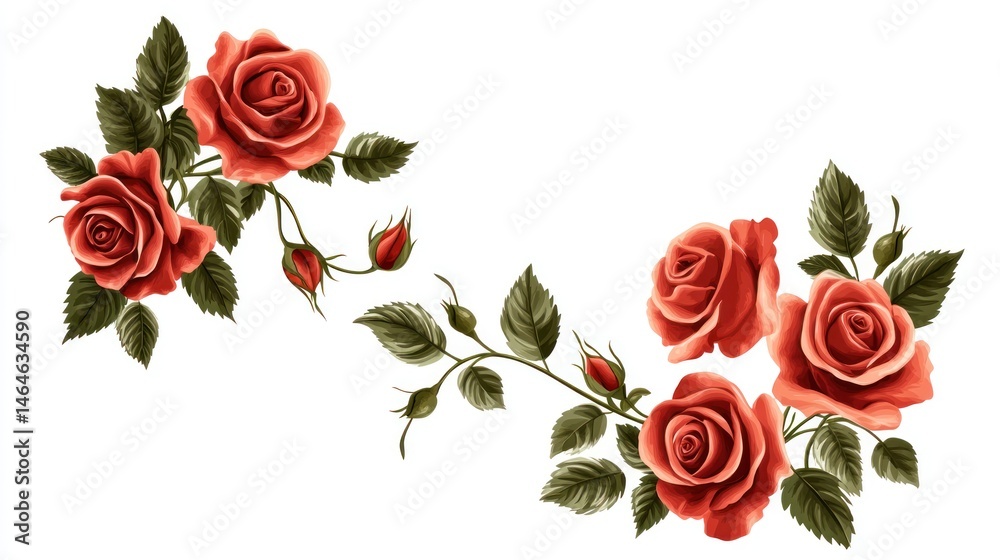 Elegant Red Roses Floral Arrangement: A Beautiful Botanical Illustration
