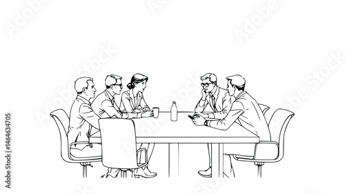 business people in a meeting, line art illustration, vector art 