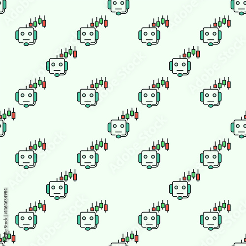 Cryptocurrency Trading Machine and Candlestick Chart vector colored seamless pattern