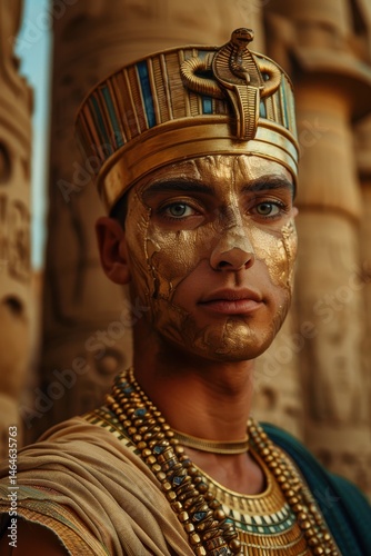 Title: Majestic Pharaoh in Ancient Temple Setting