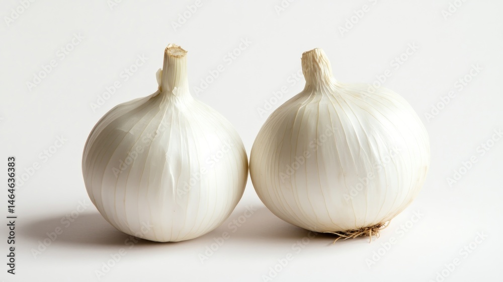 Two Pearl White Onions on White Background