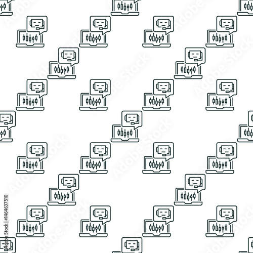Laptop with Automated Trading Bot vector thin line seamless pattern