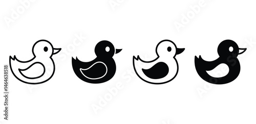 Cute Rubber Duck Toy Icons Set Black and White Color Vector Design Illustration