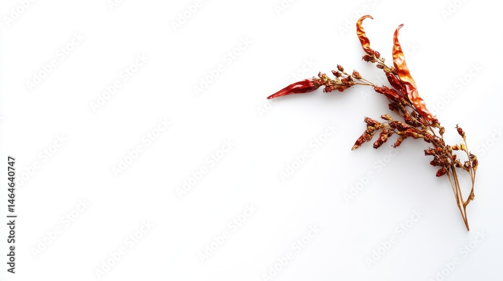 Dried Red Chili Peppers on White Background: A Culinary Still Life
