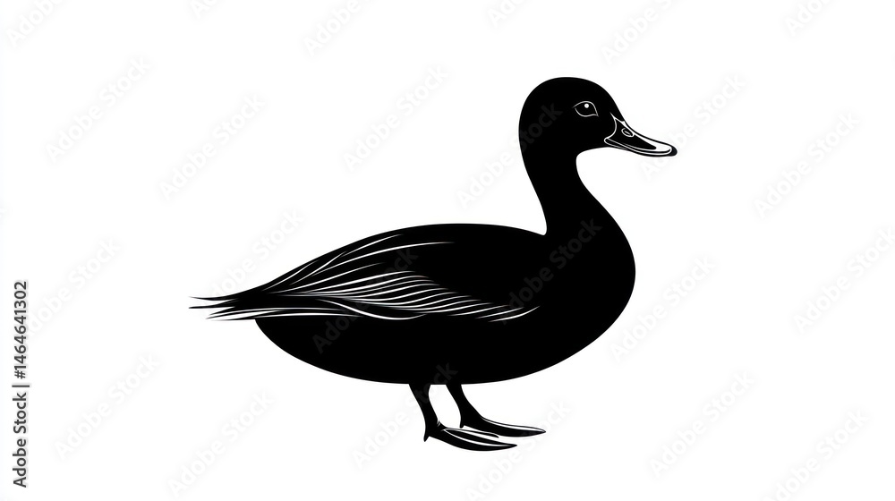 Elegant Black Duck Silhouette: A Monochrome Avian Illustration