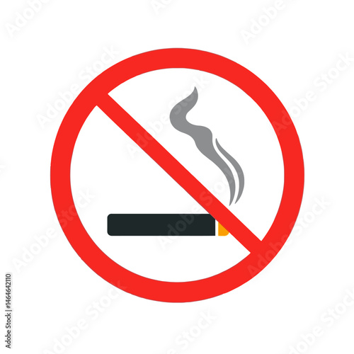 A red and white no smoking sign with a cigarette symbol warns to stop tobacco use, indicating a smoke-forbidden zone for health and safety