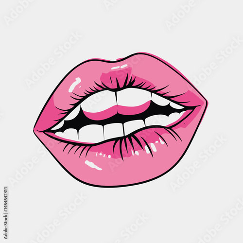 Vector illustration features isolated red lips on white, a beauty makeup design of a woman's mouth ready to kiss