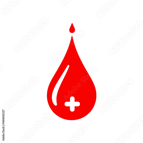 Red blood drop icon, a liquid symbol in a medical design