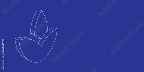 The outline of a large water lily symbol made of white lines on the left. 3D view of the object in perspective. Vector illustration on indigo background